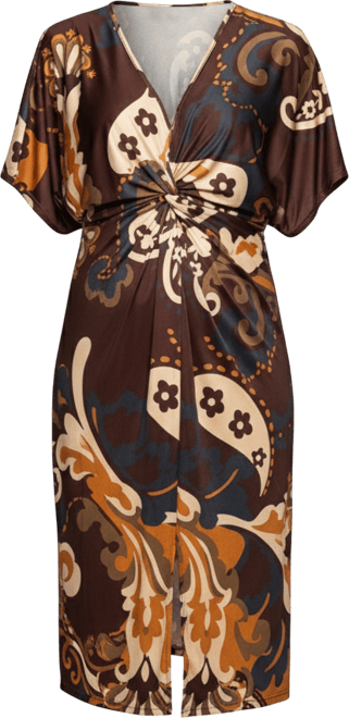 Women's Maternity Short Sleeve Knot Front Midi Dress