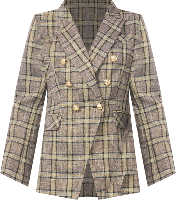 Women's Button Front Double-Breasted Plaid Blazer