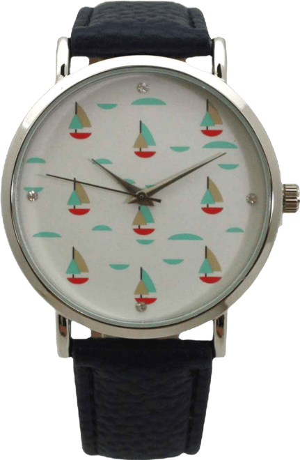 Oliva Pratt Navy Faux Leather Sailing Boats Dial Women Watch