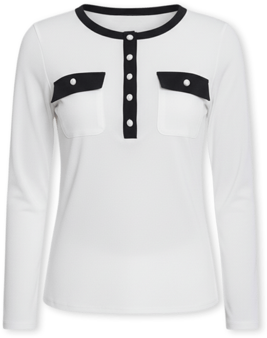Petite Long Sleeve Contrast Detail Top