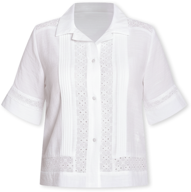 Petite Short sleeve Eyelet Collared Top