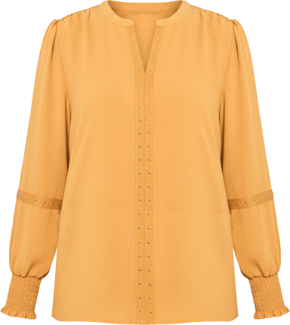 Petite Long Sleeve Studded Blouse