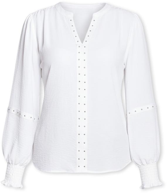 Petite Long Sleeve Studded Blouse