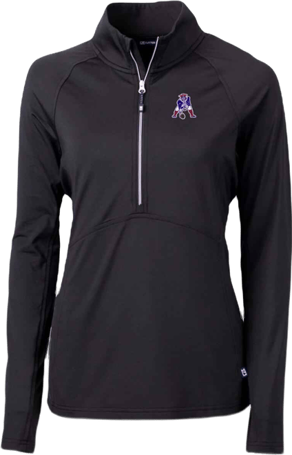 Women's Black New England Patriots Throwback Logo Adapt Eco Knit Stretch Half-Zip Pullover Sweatshirt