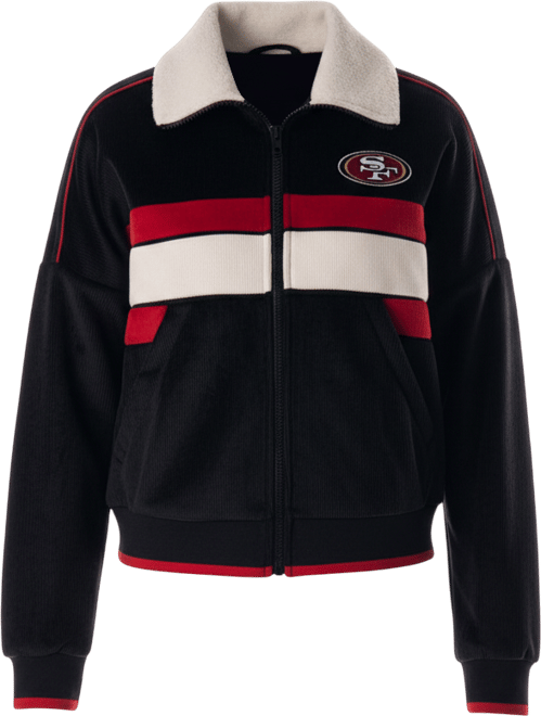Women's Black San Francisco 49ers Cropped Corduroy Full-Zip Bomber Jacket