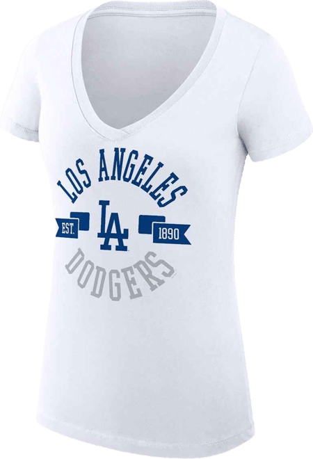 Women's White Los Angeles Dodgers Super-Slim Fit Lightweight City Graphic V-Neck T-Shirt