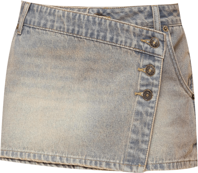 Women's Wrap Mud Wash Denim Mini Skirt