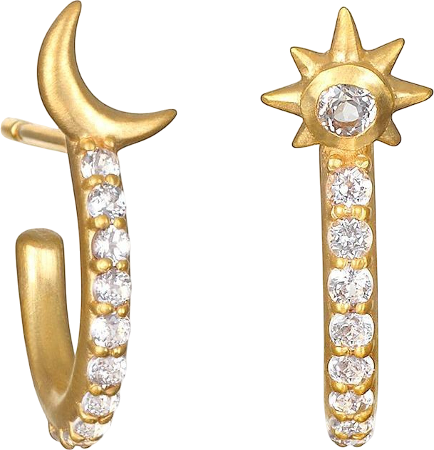 Scattered Stardust Celestial Moon and Star Pave Hoop Earrings