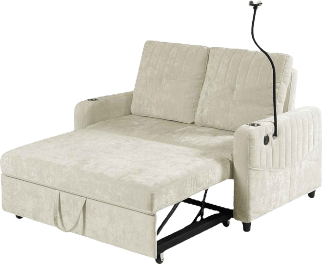 53.9 Inches Modern Loveseat Pull-out Sofa Bed with Adjustable Backrest, Two Cup Holders , a Phone Holder, Three Charging Ports
