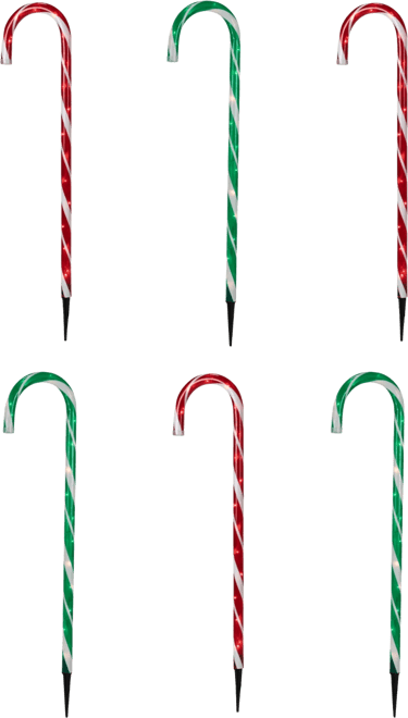 Lighted Outdoor Christmas Candy Cane Pathway Markers, Set of 6