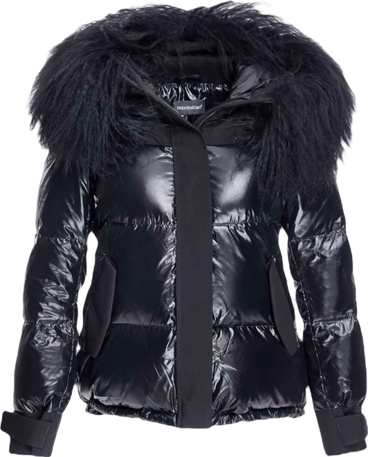 Women's Nylon Jacket with Fur Trimmed Hood
