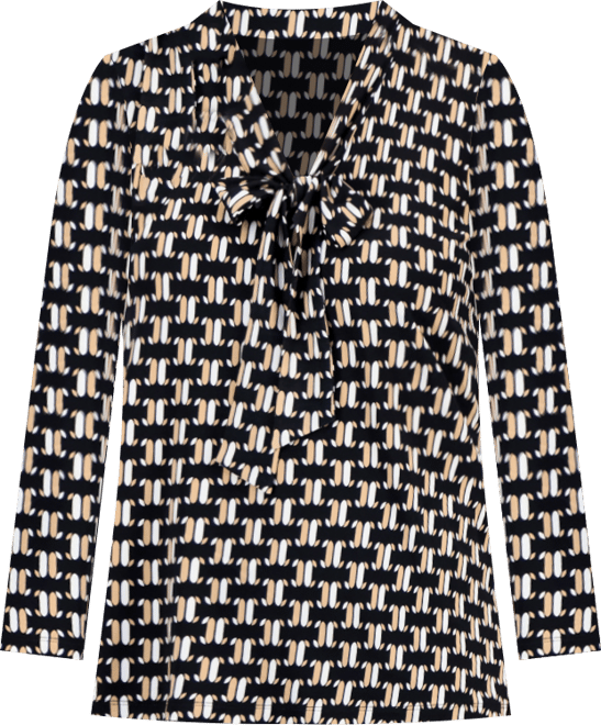 Women's Geo-Print Tie-Neck 3/4-Sleeve Top