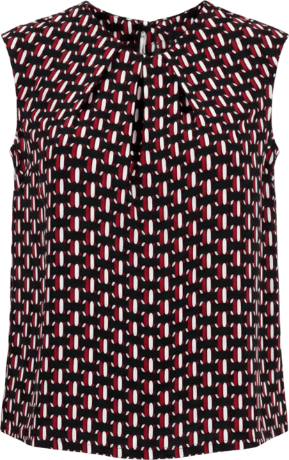 Women's Geo-Print Pleated-Neck Blouse, Regular & Petite