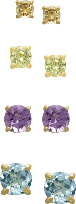 4-Pair Amethyst, Blue Topaz, Citrine and Peridot (5-7/8 ct. t.w.) Stud Earrings in 14K Gold Over Sterling Silver