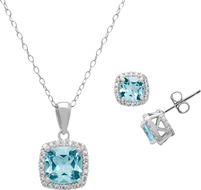 2-Pc. Blue Topaz (4-1/2 ct. t.w.) and White Topaz (0.64 ct. t.w.) Pendant Necklace & Matching Earrings Set in Sterling Silver