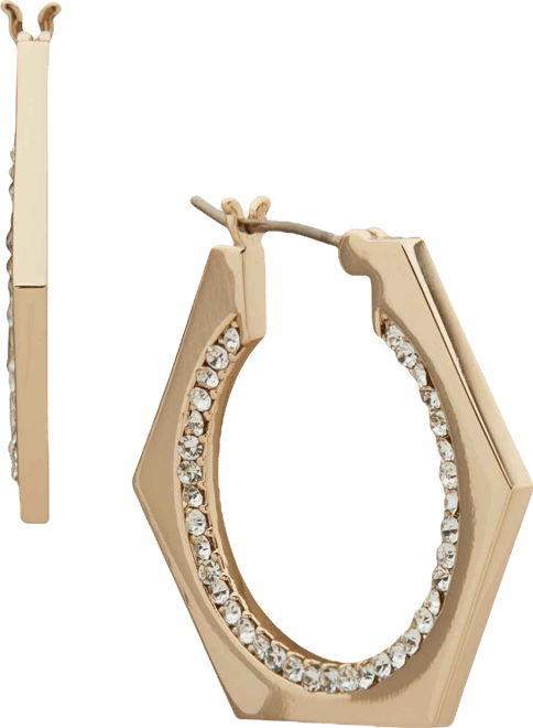 Glass Crystal Stone Pave Hex Hoop Earrings