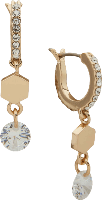Cubic Zirconia and Glass Crystal Stone Pave Hex Drop Hoop Earrings