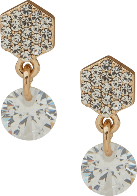 Cubic Zirconia and Glass Crystal Stone Pave Hex Drop Stud Earrings