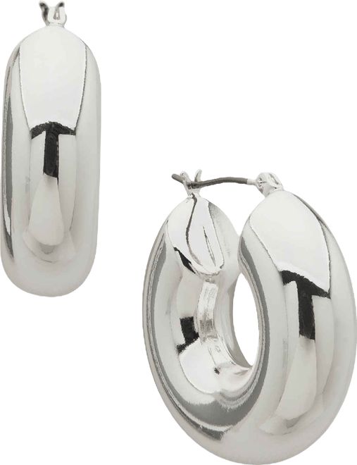 Silver-Tone Polished Puffy Hoop Earrings
