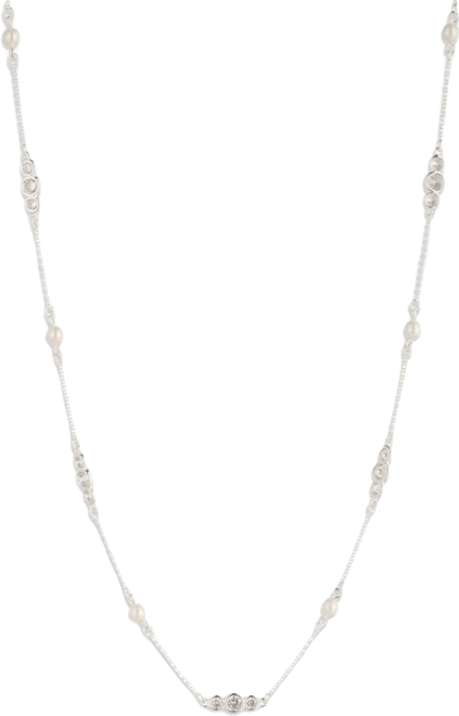 Imitation Pearl and Cubic Zirconia Station Collar Necklace