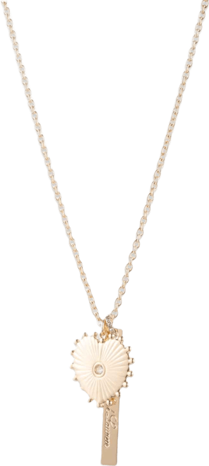 Cubic Zirconia and Glass Stone Logo Heart Pendant Necklace