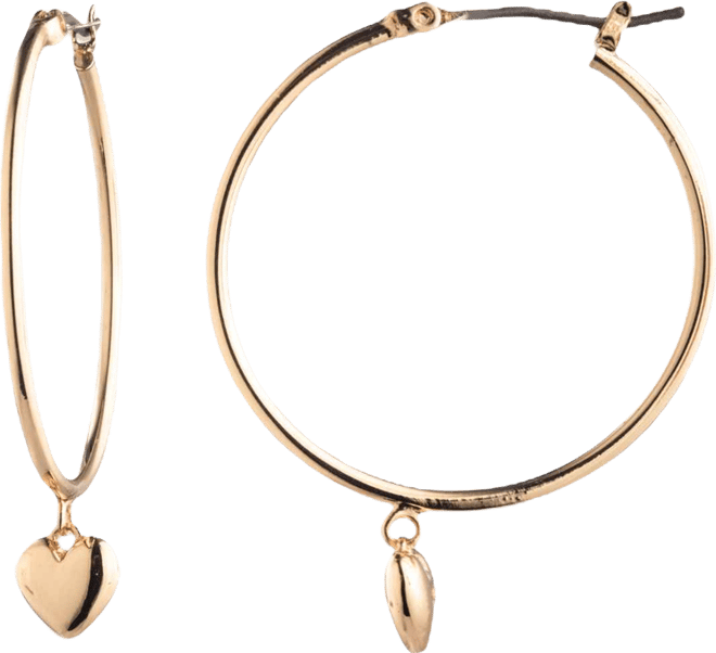 Gold-Tone Puffy Heart Drop Hoop Earrings