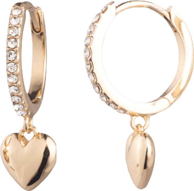 Glass Stone Puffy Heart Huggie Earrings