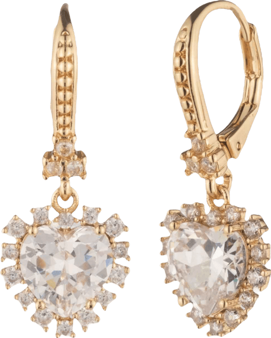 Cubic Zirconia Gold-Tone Heart Drop Earrings