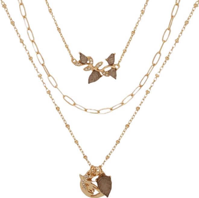 Glass Stone 3-Row Bird Branch Frontal Necklace