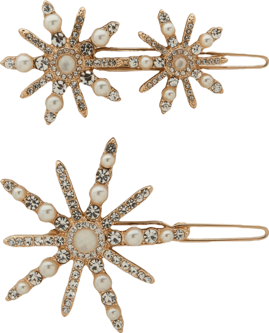 Imitation Pearl and Glass Stone 2-Piece Snowflake Barrettes