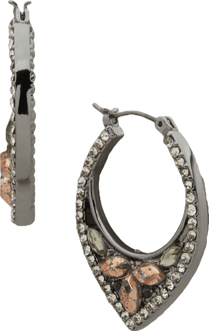 Hematite-Tone Pave Stone Hoop Earrings