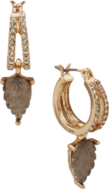 Gold-Tone Black Leaf Drop Hoop Earrings