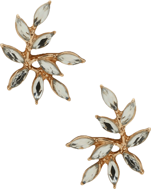 Gold-Tone Crystal Leaf Stud Earrings