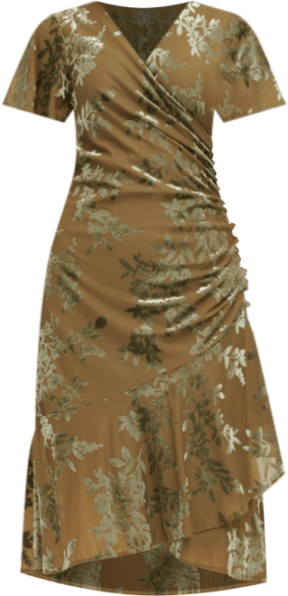 Women's Velvet Burnout Short-Sleeve V-Neck Dress