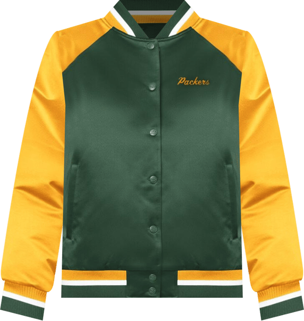 Women's Green/Gold Green Bay Packers Satin Full-Snap Vintage Varsity Jacket