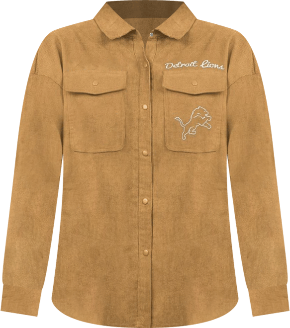 Women's Brown Detroit Lions Re-Match Corduroy Full-Snap Shacket