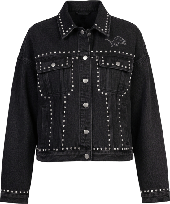 Women's Black Detroit Lions Pit Stop Crew Ii Full-Button Denim Jacket