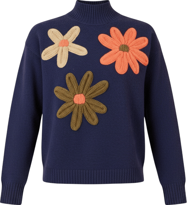 Women's Floral Detail High Neck Knit Sweater