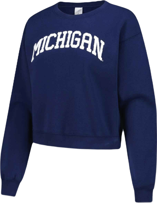 Women's Navy Michigan Wolverines Chenille Cropped Sweatshirt
