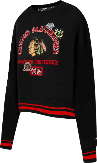 Women's Black Chicago Blackhawks Area Code Cropped Pullover Sweatshirt
