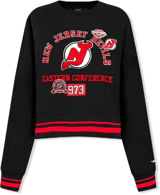 Women's Black New Jersey Devils Area Code Cropped Pullover Sweatshirt