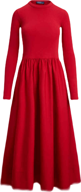 Polo Ralph Lauren Women's Cotton Long Sleeve Dress - Red - Size XL