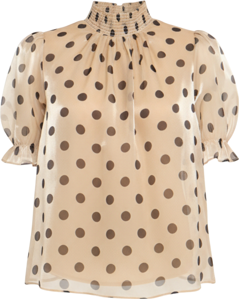 Women's Polka-dot Puff Sleeve Top with Mock neck