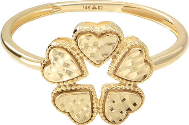 Clover Heart Ring in 14K Gold, Size 6, approx. 1.8 grams.