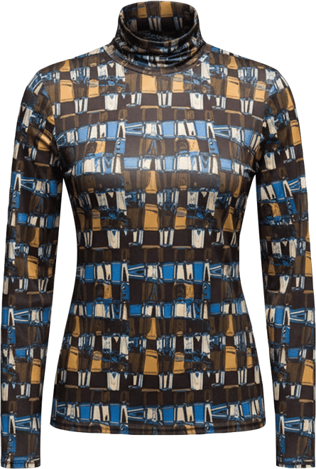 Women's Mock Neck Long Sleeve Printed Top