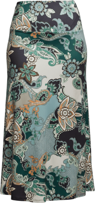 Women's Green Paisley Print Midi Skirt