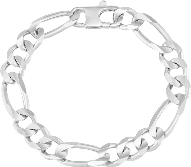 Men's Polished Figaro Link Chain Bracelet in Sterling Silver