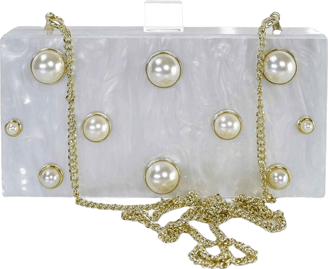 Embellished Acrylic Clutch with Top Handle