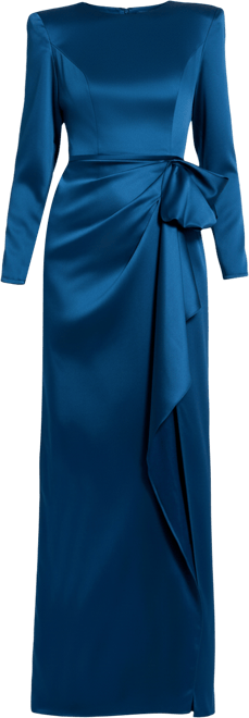 Women's Long Sleeve Structured Bow Draped Gown