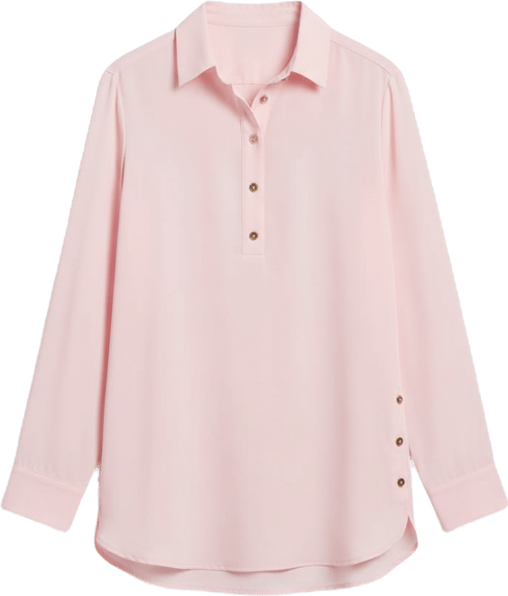 Long Sleeve Shirttail Side Button Popover Tunic